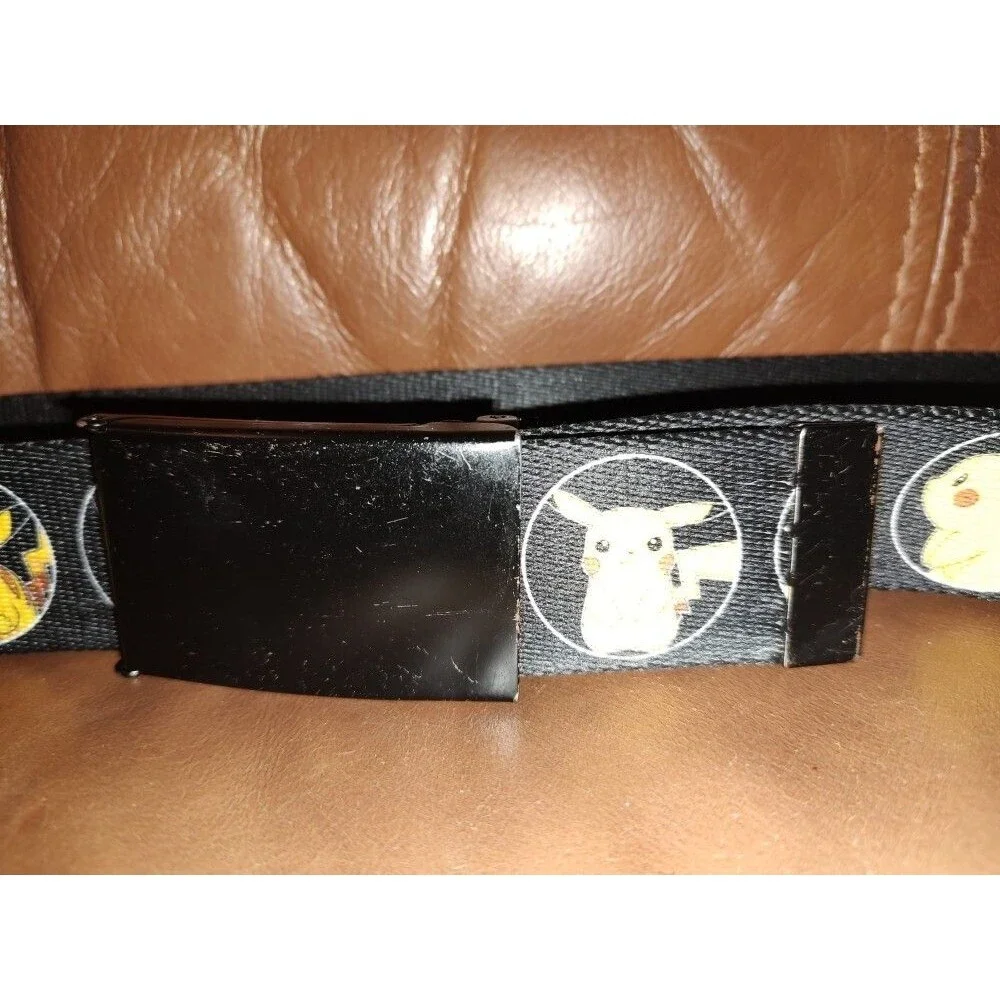 Men's Pokemon Pikachu Buckle Adjustable Canvas Black Belt Up 42